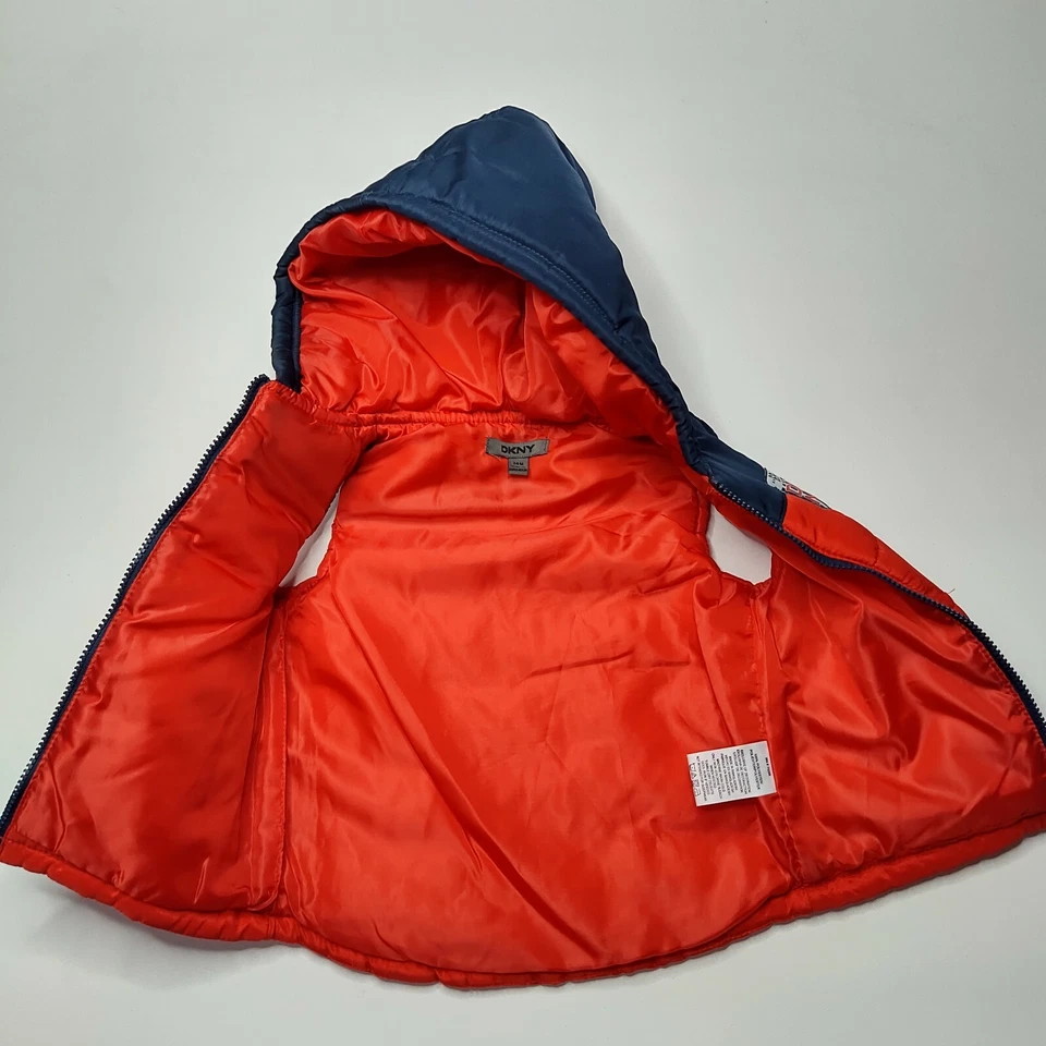 DKNY Baby Toddler 24m Hooded Puffer Vest Red & Blue - Image 3 of 4