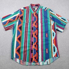 Wrangler Cowboy Cut Shirt Men 17.5 XL Short Sleeve Aztec Western Stripe USA Made