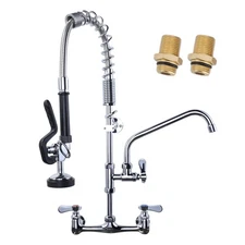 Commercial Kitchen Faucet Wall Mount with Pre-Rinse Sprayer 8 Inch Center Wal...