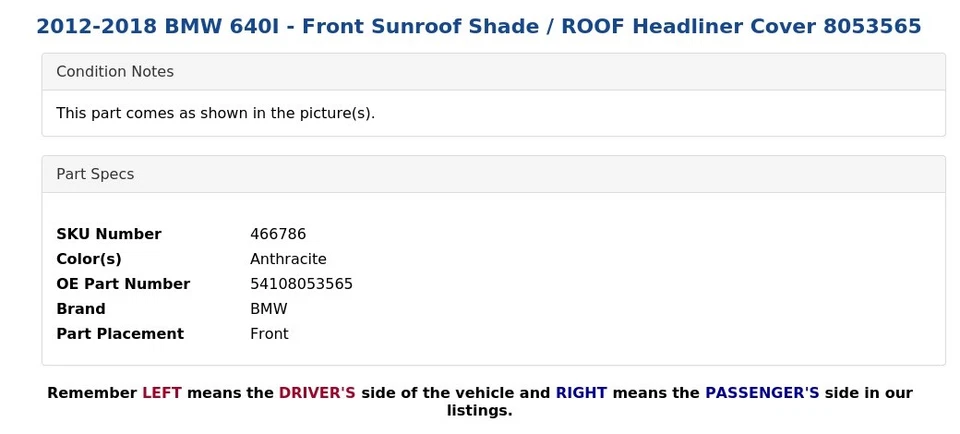 BMW 640I 2012-2018 - Cubierta del techo corredizo delantero 8053565 Foto 3 de 4
