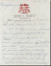 Boxing Manager Joe Ferry letter 2 historian Johnny Hauck re old fighters 1955