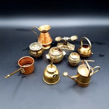 vintage dolls house accessories copper brass metal pots pans scales watering can