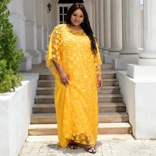 Loose African Long Robe 2Pc Sets For Women Embroidered Flower Batwing Sleeve New