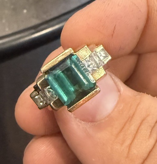 Matthew C. Hoffmann MCH 14K Gold 4.25ct Green Tourmaline 2.56ct Diamond ring