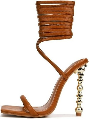 Cape Robbin Women's Mindi Lace Up Stiletto Square Toe Heels Brown Sz 8.5 New