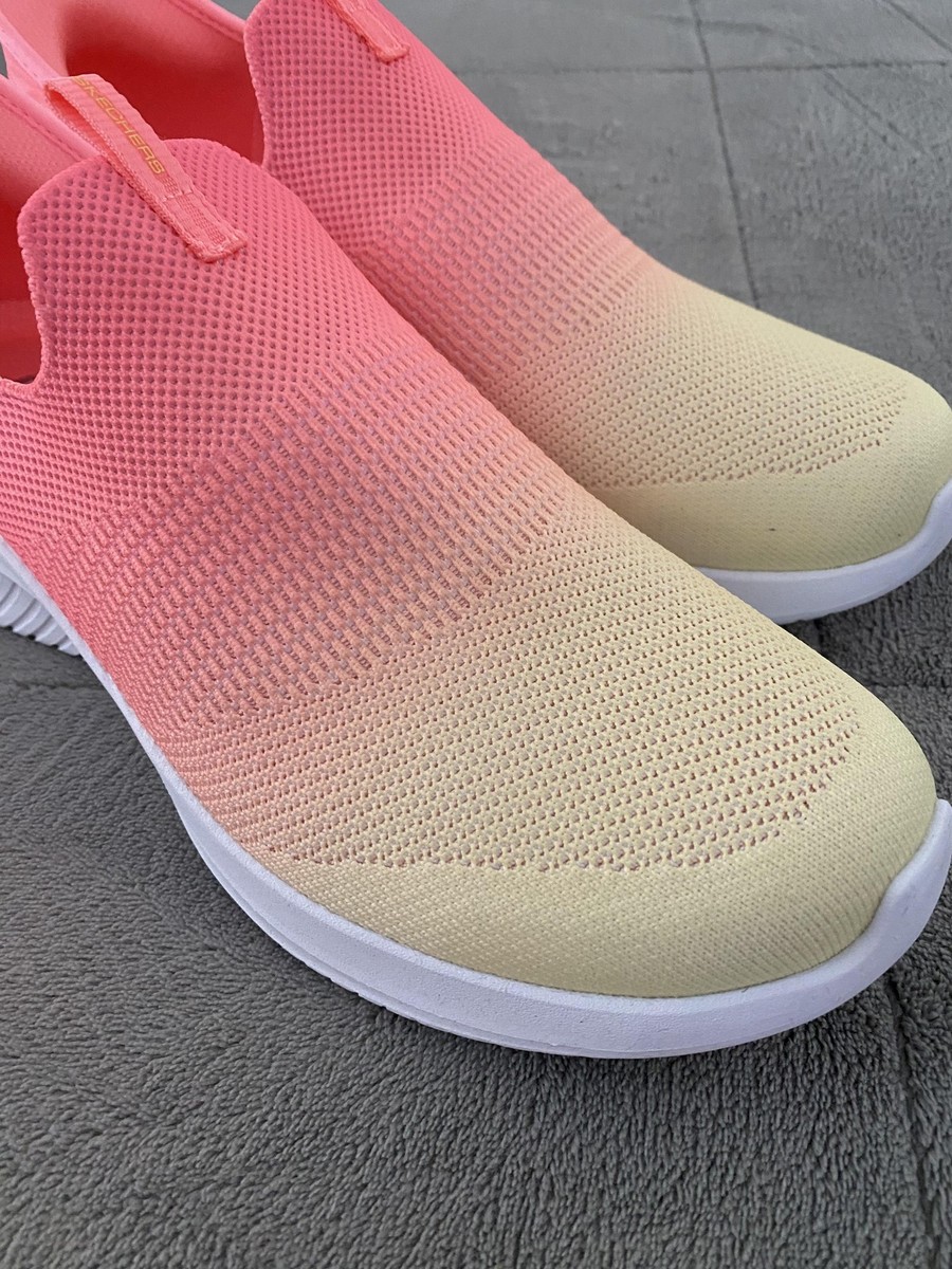 Skechers Ultra Flex 3.0 Shoes Womens Size 9.5 Pink/Yellow Slip-Ins