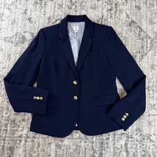 NEW J Crew Blazer Women 8 Navy 2Button Gold Crest Buttons Lined Stretch Workwear