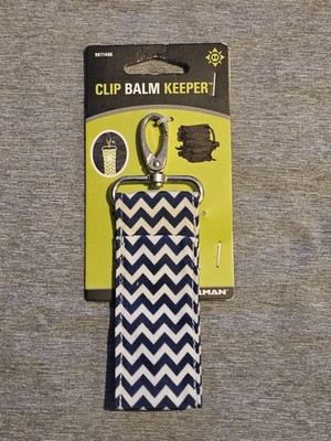 Hillman Clip Balm Keeper Lip Balm Holder Keychain Chevron Navy White Case Clasp