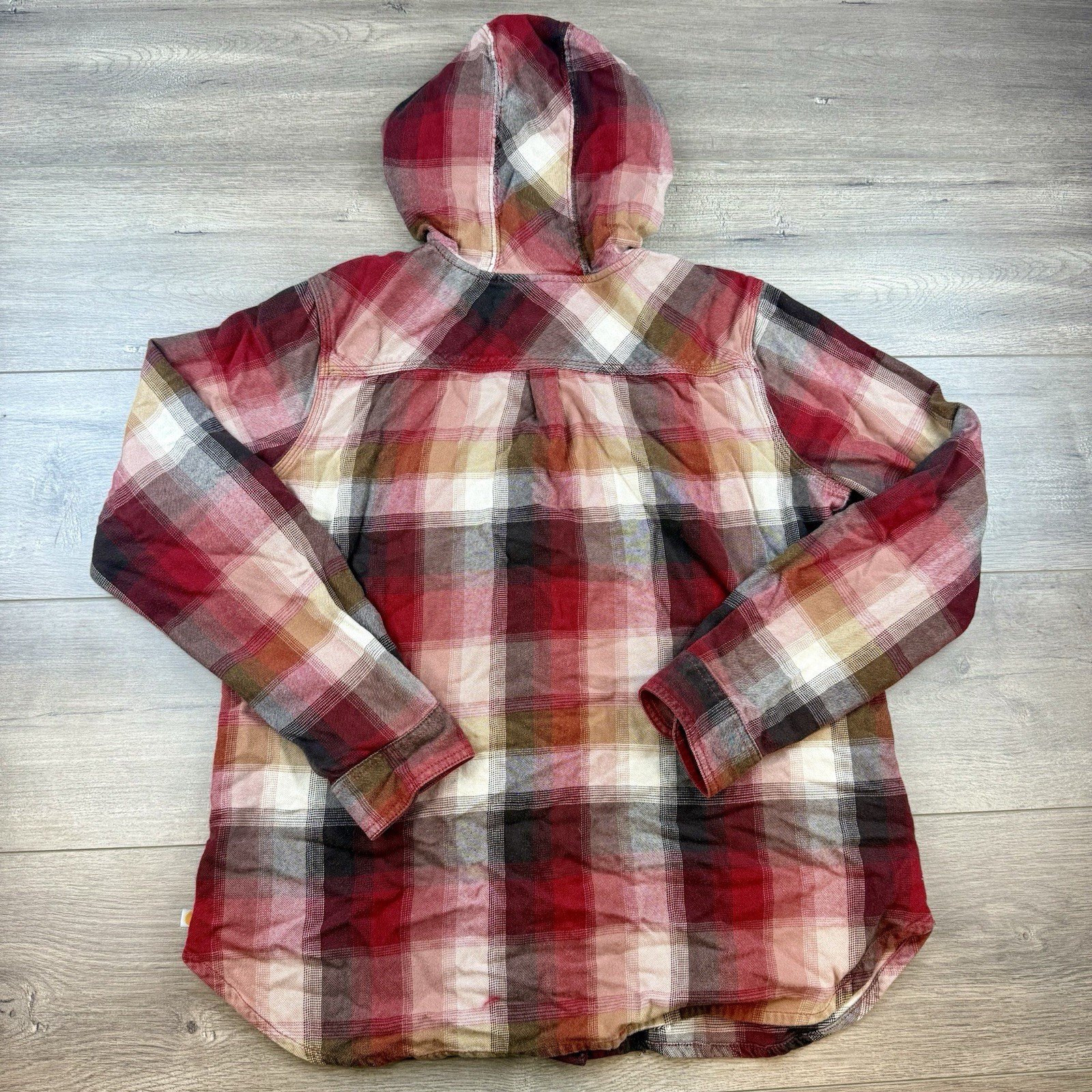 Carhartt Beartooth Hooded Flannel Shirt Button Up Women's Large Drawstring Cabin thumbnail 2