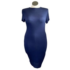Charlotte Russe Navy Blue Bodycon Midi Dress XL Short Sleeve Keyhole Back D2381