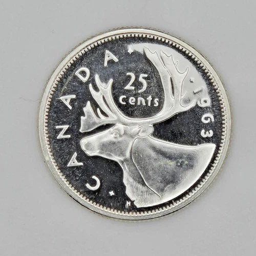 Old Canadia Coins Silver 1963 Canada 25 Cents BU UNC Silver Proof CAS005