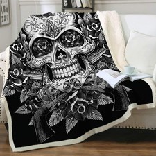 Flannel Blanket - Soft, Lightweight Skull Print Sofa  Air Conditioning Blank...