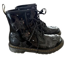 Dr Martens Kids 1460 Y Black Patent Glitter Star Combat Boots 6W 5M Unisex