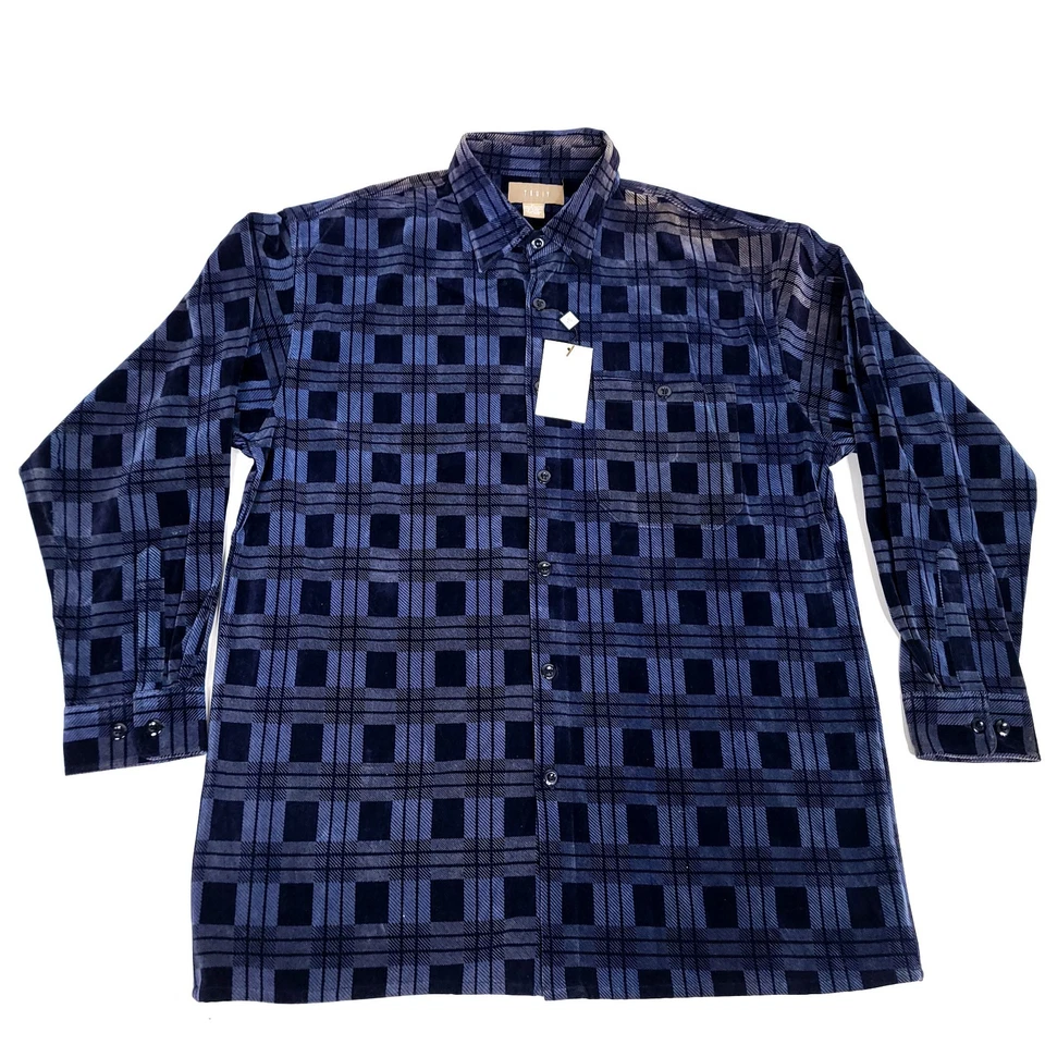 Vintage Trust Button Front Shirt XL Blue Plaid Velvet Long Sleeve Hip Hop READ - Image 3 of 4