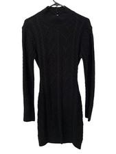 Fore Sweater Dress Size Large Cable Knit Long Sleeve Open Back Black Cozy NEW
