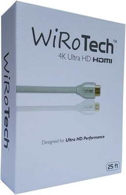 WiRoTech HDMI Cable 4K Ultra HD with Braided Cable - 25 feet, White - OPEN BOX