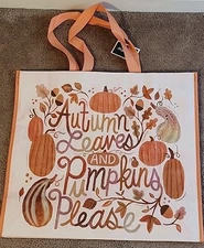 Marshalls - AUTUMN LEAVES & PUMPKINS PLEASE-Large Reusable Shopping Tote Eco Bag