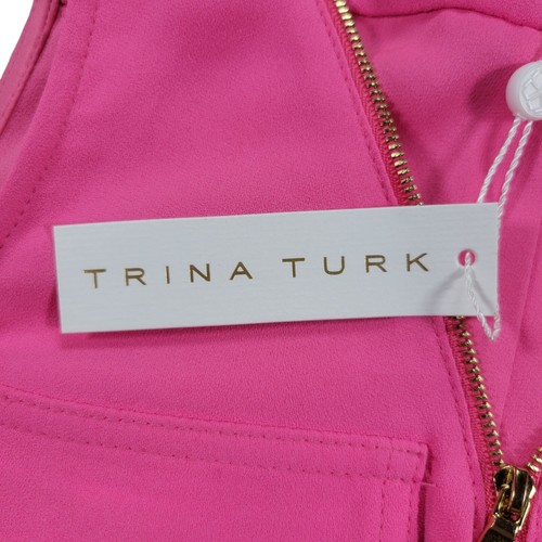 Trina Turk Karmandy Sleeveless Top Womens XS Hot Pink Zipper-Front Cinch Blouse - Picture 4 of 10