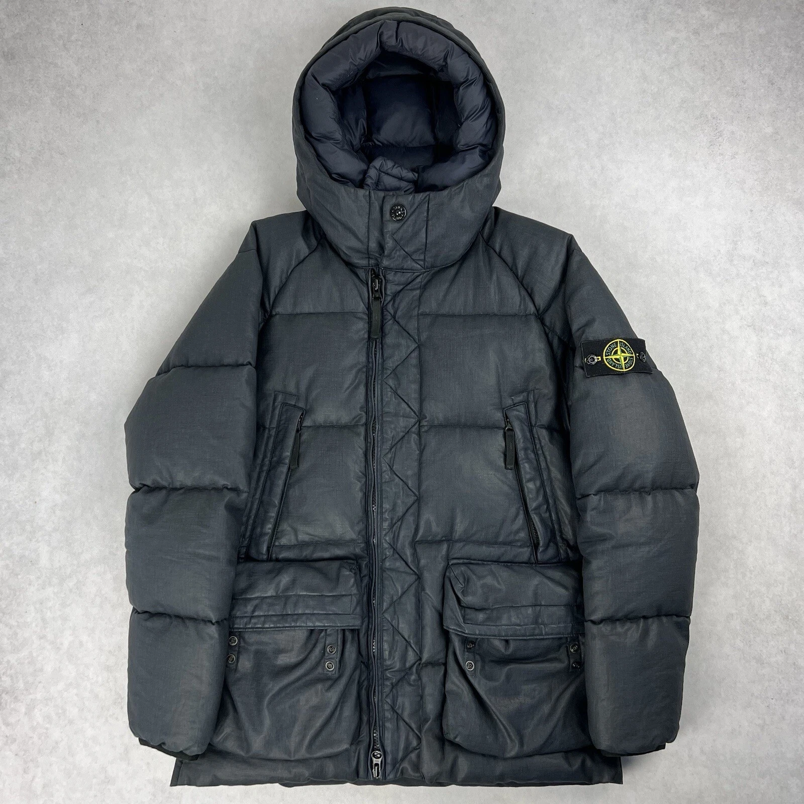 Stone Island Lino Resinato Piumino Giacca Cappotto Navy Piccolo 2438