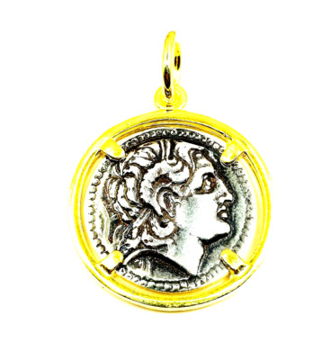 Handarbeit Alexander der Große Münze Sterling Silber 925 Bicolor Anhänger