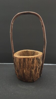 Vintage Cyprus Root Handcarved Basket or Planter , Decorative Basket
