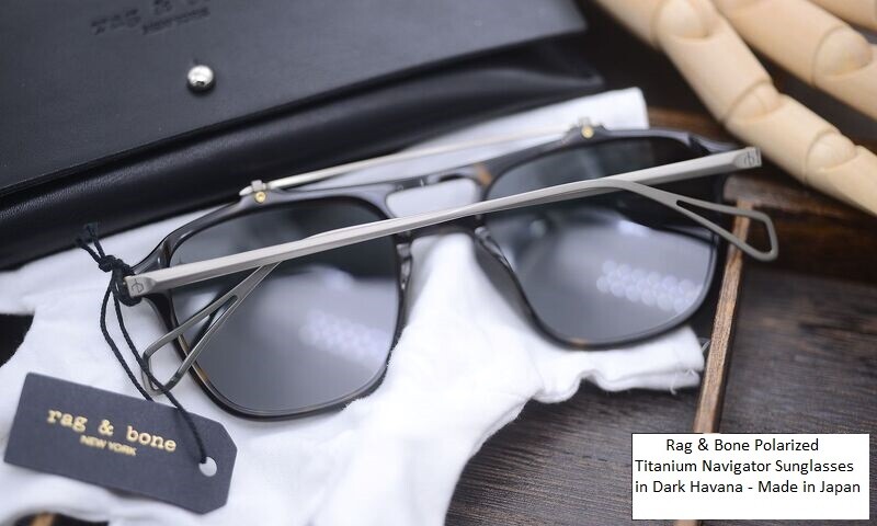 Rag & Bone Men's Polarized Titanium Navigator Sunglasses Made in