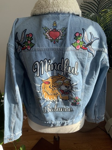 NWT H&M EMBROIDERED DENIM MINDFUL BALANCE OVERSIZED JACKET MEDIUM - Picture 12 of 12