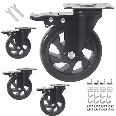 YAEMIKY 5 Inch Caster Wheels Heavy Duty with Brake,2200Lbs,Swivel Plate Casters Set Of 4