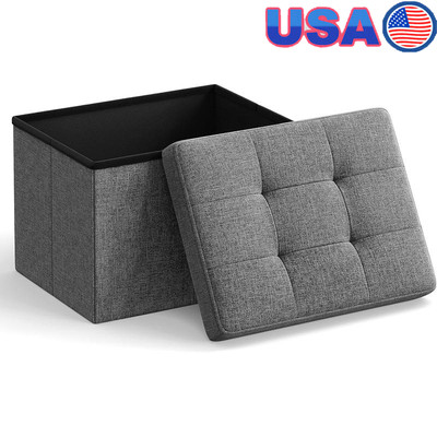 Small Folding Storage Ottoman Foot Rest Stool Multiuse Organizer Home Office New