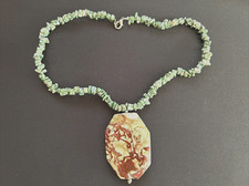 Natural Sea Sediment Jasper Octagon Pendant Green Chip Necklace 18"