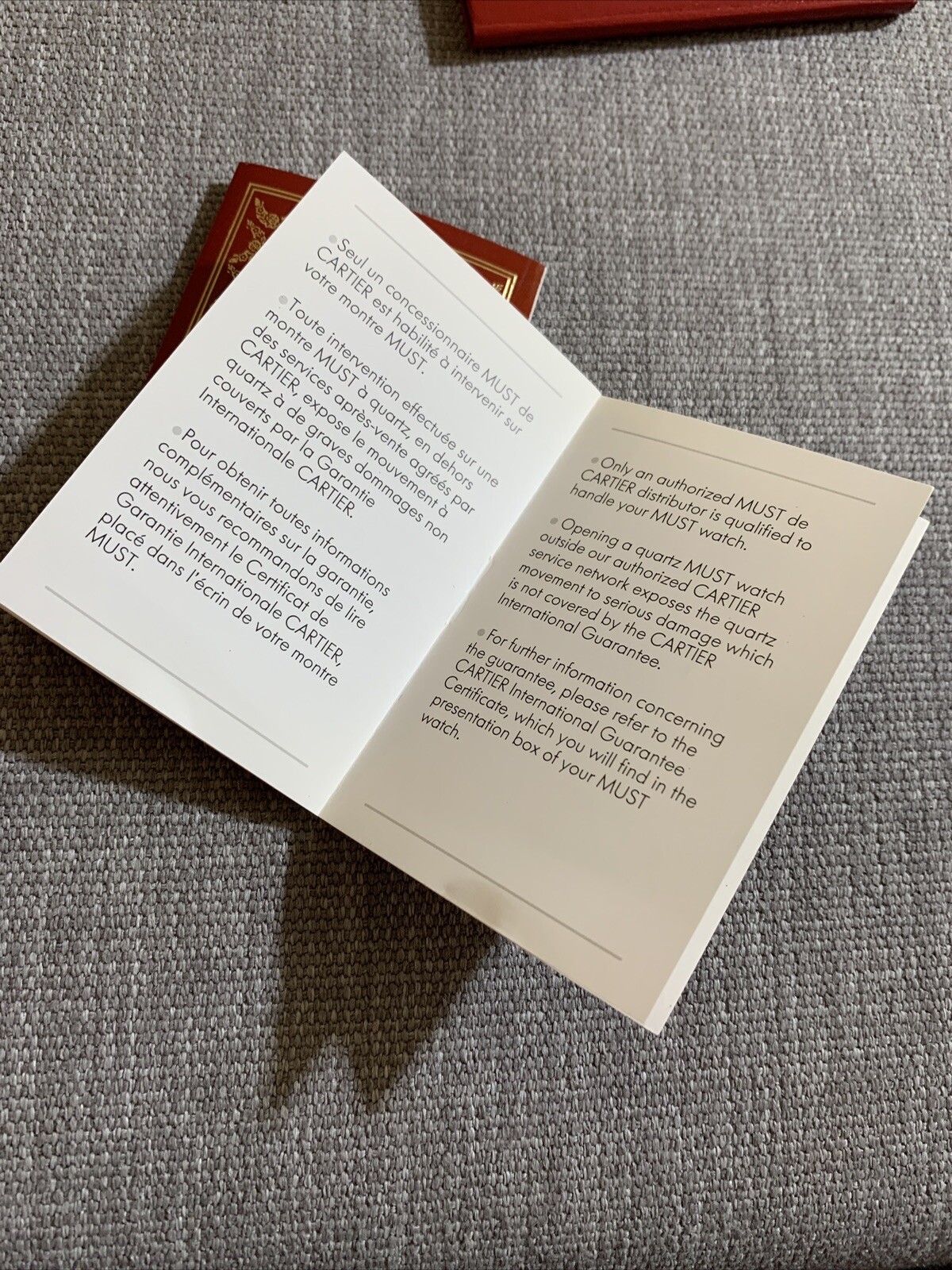 Must de Cartier Watch Certificate Warranty Guarantee Booklet Set