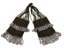 Victorian Hand Knit Crocheted and Beaded Miser's Purse c. 1890 Brown and Silver