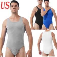 US Mens One-piece Jockstrap Bodysuit Press Crotch High Cut Thong Leotard Mankini