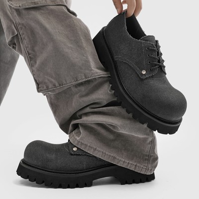 Retro Style Round Toe Canvas Mens Lace Up Formal Dress Work Shoes Western Casual