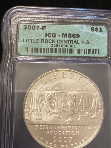 2007 P Little Rock Silver Dollar ICG MS69 Desegregation Commemorative Unc - Picture 6 of 8