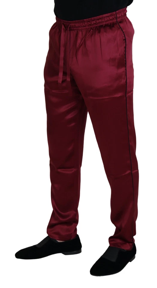DOLCE & GABBANA Pants Bordeaux Silk DG Sleep Lounge IT48 / W34 / M RRP $1200 - Image 2 of 4