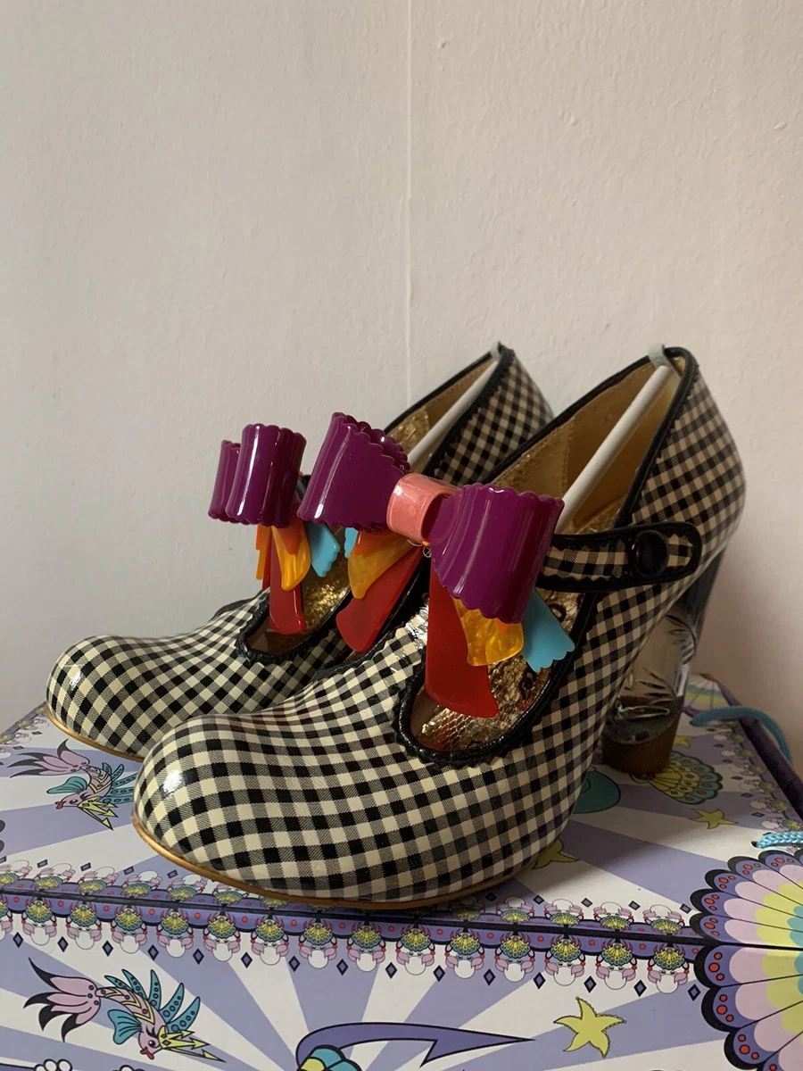 Irregular Choice Love You Perspex Heels With Plastic Bow EU41 Gingham Patent