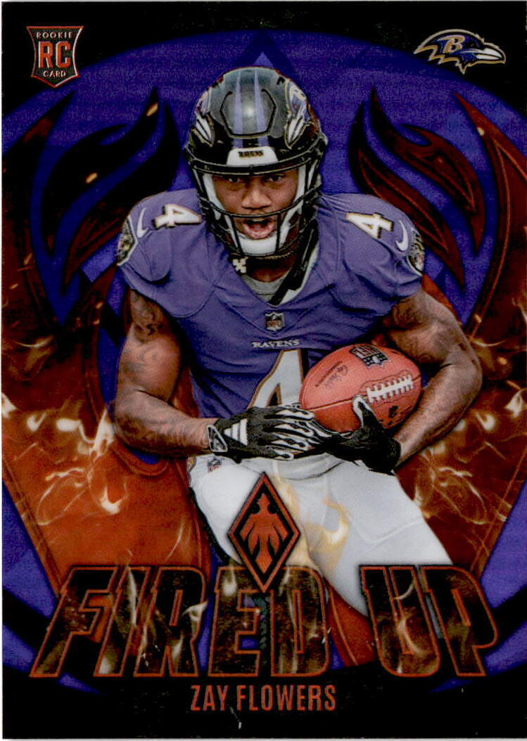 2023 Panini Phoenix #FU-16 Zay Flowers Fired Up Purple #/99 Baltimore Ravens