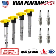 4* Ignition Coil + 4* Spark Plug For Audi TT A4 VW Golf Jetta GTI 2.0 2.0T UF529