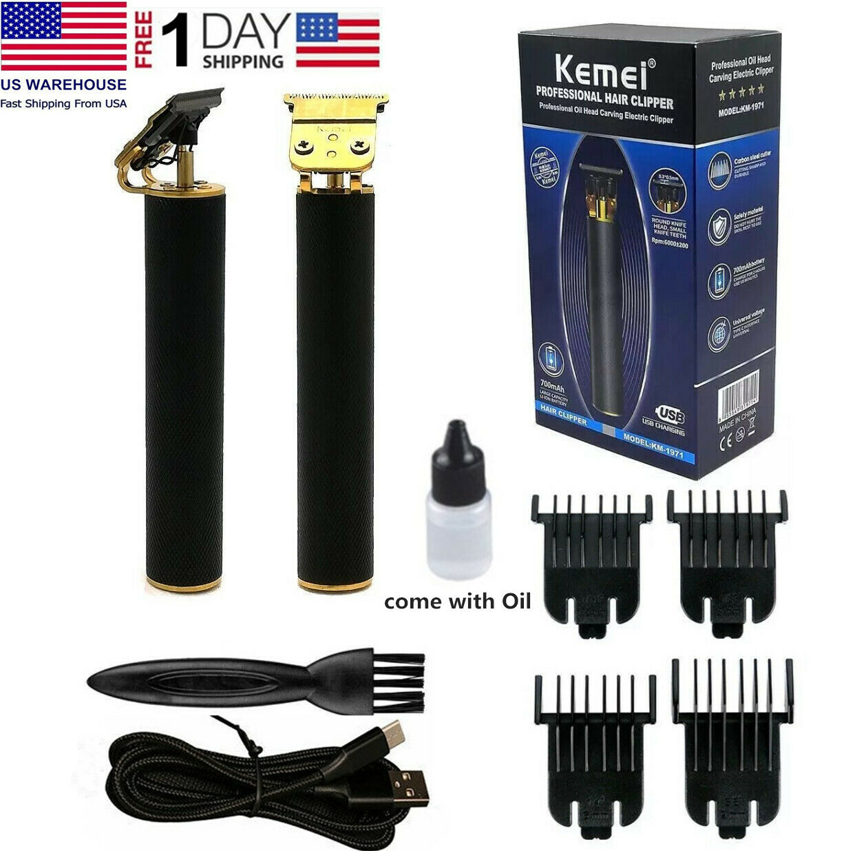 Kemei Professional Cordless Hair Clipper Li Barber Trimmer for Men US