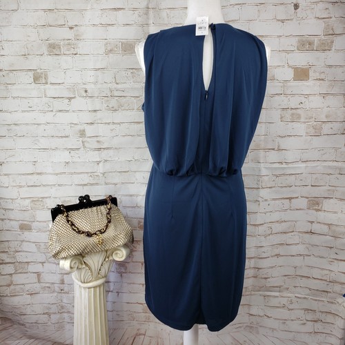 NWT Ann Taylor LOFT Size 8 Navy Blue Draped Back Sleeveless A-Line Dress Lined - Picture 4 of 11