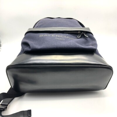 BALENCIAGA 392007 Backpack-Bag Canvas x Leather Navy/Black  display picture 1
