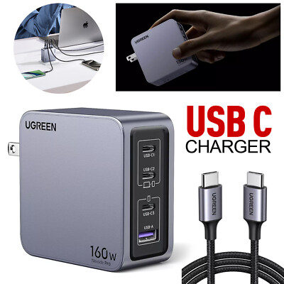 UGREEN Nexode Pro 160W USB C Charger, 4-Port PD 3.1 GaN Compact Fast PPS,W/Cab7o