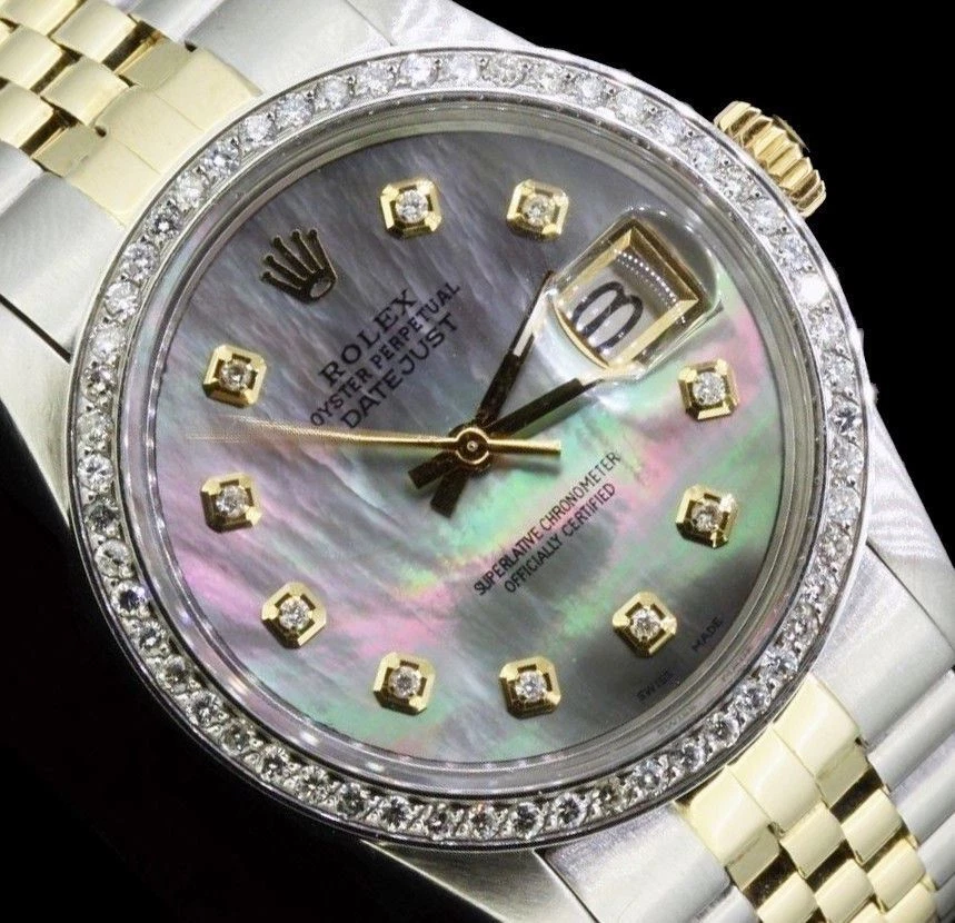 Rolex Men's Datejust Oyster Gold Steel Diamond Dial Bezel  