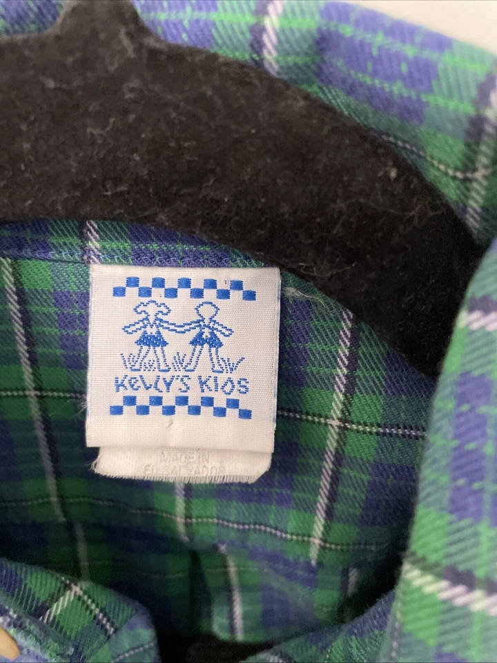 Camisa con botones Kelly’s para niños talla S (5-6) - verde/púrpura a cuadros Foto 3 de 4