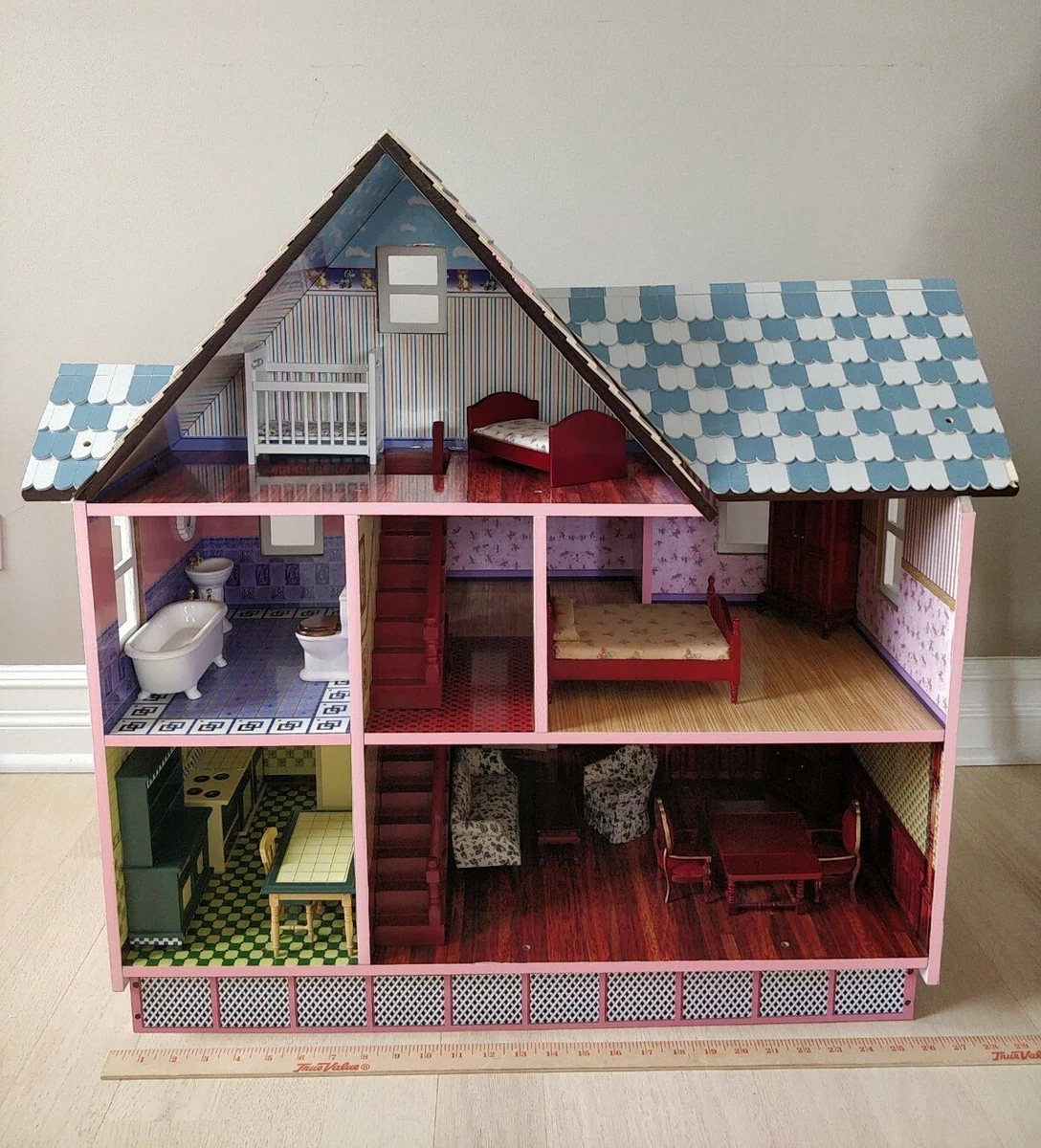 Dollhouse with Furniture Melissa Doug Victorian Mansion Set Wood 1:12 HEAVY