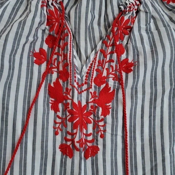 Camisa Top Campesina Kate Spade Broome Street Rayas Bordada Talla L Foto 4 de 4