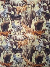 Robert Kaufman Fabric Portraits Of The Wild Elephant Zebra Giraffe Rhino 53"