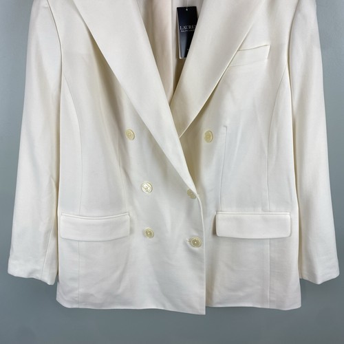 NWT Lauren Ralph Lauren Ivory Double-Breasted Wool Crepe Blazer sz 18W quietLux - Picture 3 of 11
