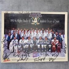 1993-94 MIGHTY DUCKS OF ANAHEIM INAUGURAL FIRST TEAM TEAM PHOTO AUTOGRAPHED